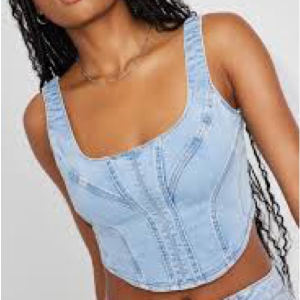 Garage Light Blue Denim Crop Top